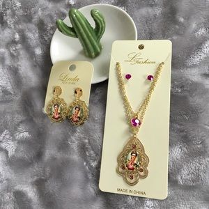 Frida Kahlo Earrings & Layered Necklace